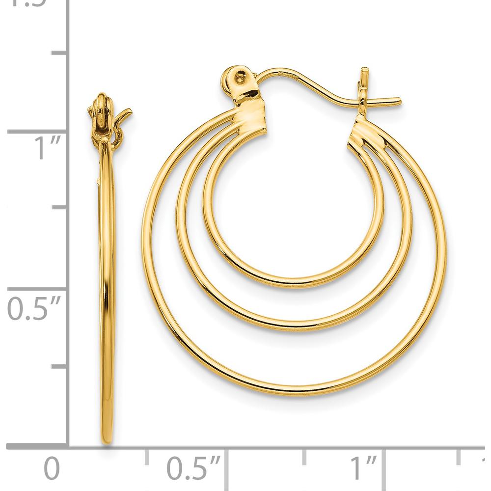 14K Yellow Gold Polished Triple Circle Hoop Earrings - Elegant Everyday Style by 0