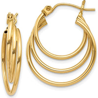 14K Yellow Gold Polished Triple Hoop Earrings - 17mm Length, 4mm Width by Oro Pregiato