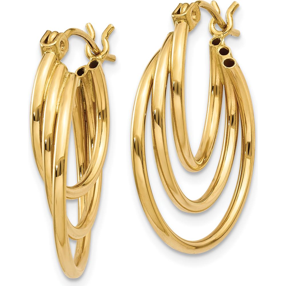 14K Yellow Gold Polished Triple Hoop Earrings - 17mm Length, 4mm Width by Oro Pregiato