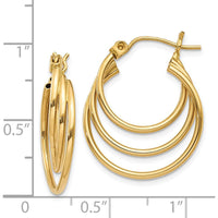 14K Yellow Gold Polished Triple Hoop Earrings - 17mm Length, 4mm Width by Oro Pregiato