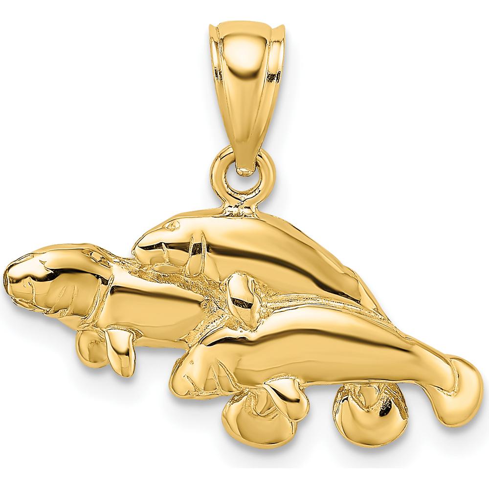 14K Yellow Gold Polished Triple Manatee Pendant Charm by Oro Pregiato