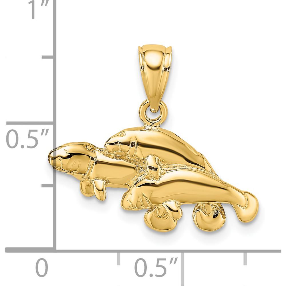 14K Yellow Gold Polished Triple Manatee Pendant Charm by Oro Pregiato
