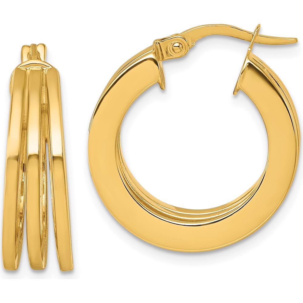 14K Yellow Gold Polished Triple Row Large Hoop Earrings - 6.6mm x 20mm by 0