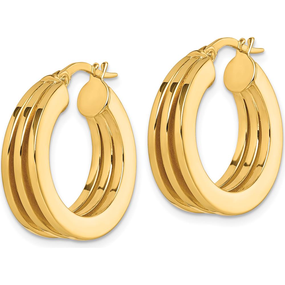 14K Yellow Gold Polished Triple Row Large Hoop Earrings - 6.6mm x 20mm by 0