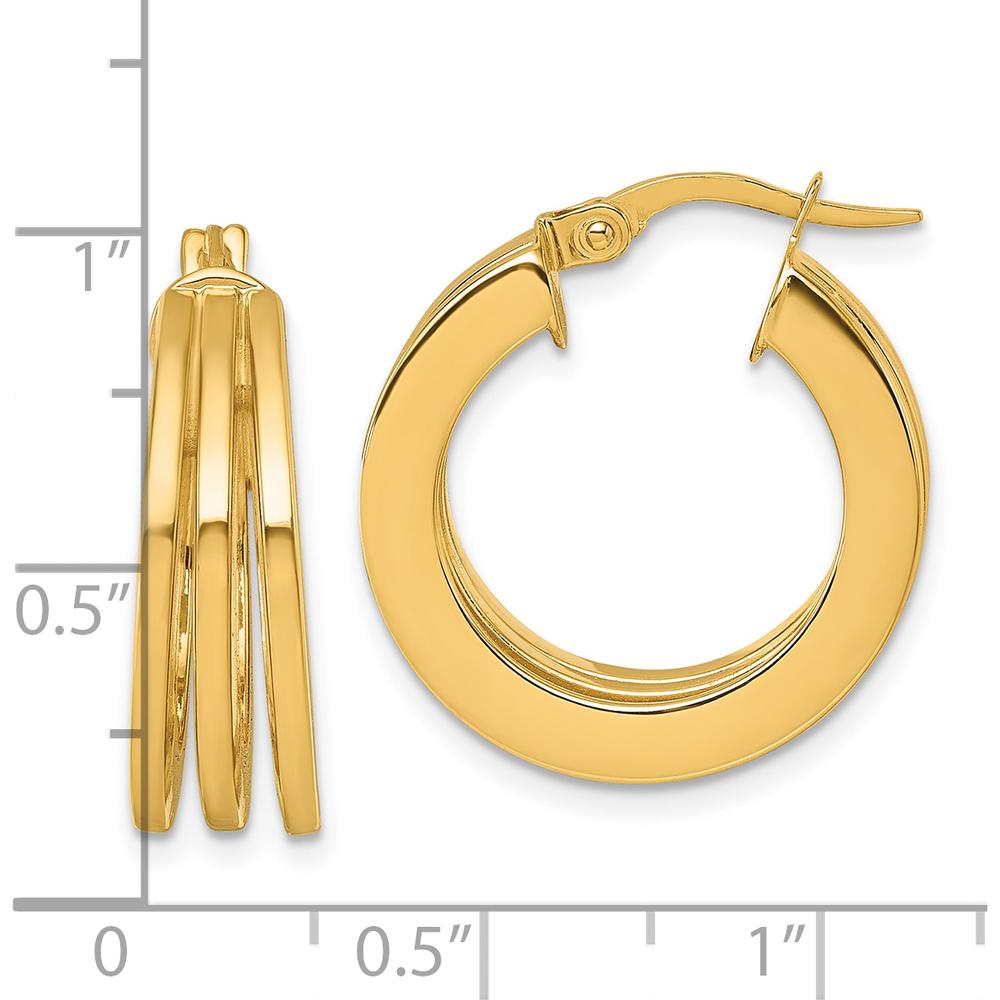 14K Yellow Gold Polished Triple Row Large Hoop Earrings - 6.6mm x 20mm by 0