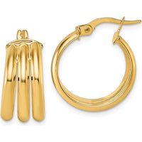 14K Yellow Gold Polished Triple Row Tube Hoop Earrings - 8.00mm x 17.9mm by 0