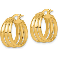 14K Yellow Gold Polished Triple Row Tube Hoop Earrings - 8.00mm x 17.9mm by 0