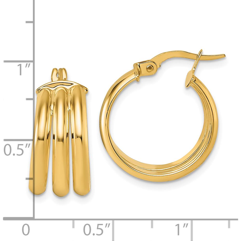 14K Yellow Gold Polished Triple Row Tube Hoop Earrings - 8.00mm x 17.9mm by 0