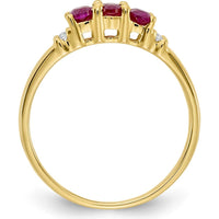 14K Yellow Gold Polished Triple Ruby and Round Diamond 3-Stone Ring - 0.57 Carat Total Gem Weight by 0