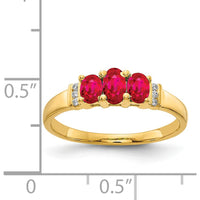 14K Yellow Gold Polished Triple Ruby and Round Diamond 3-Stone Ring - 0.57 Carat Total Gem Weight by 0