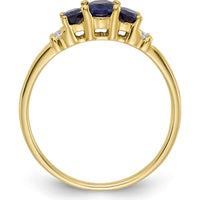14K Yellow Gold Polished Triple Sapphire and Diamond 3-Stone Ring - 0.56 Carat Total Sapphire Weight, 0.03 Carat Total Diamond Weight by 0