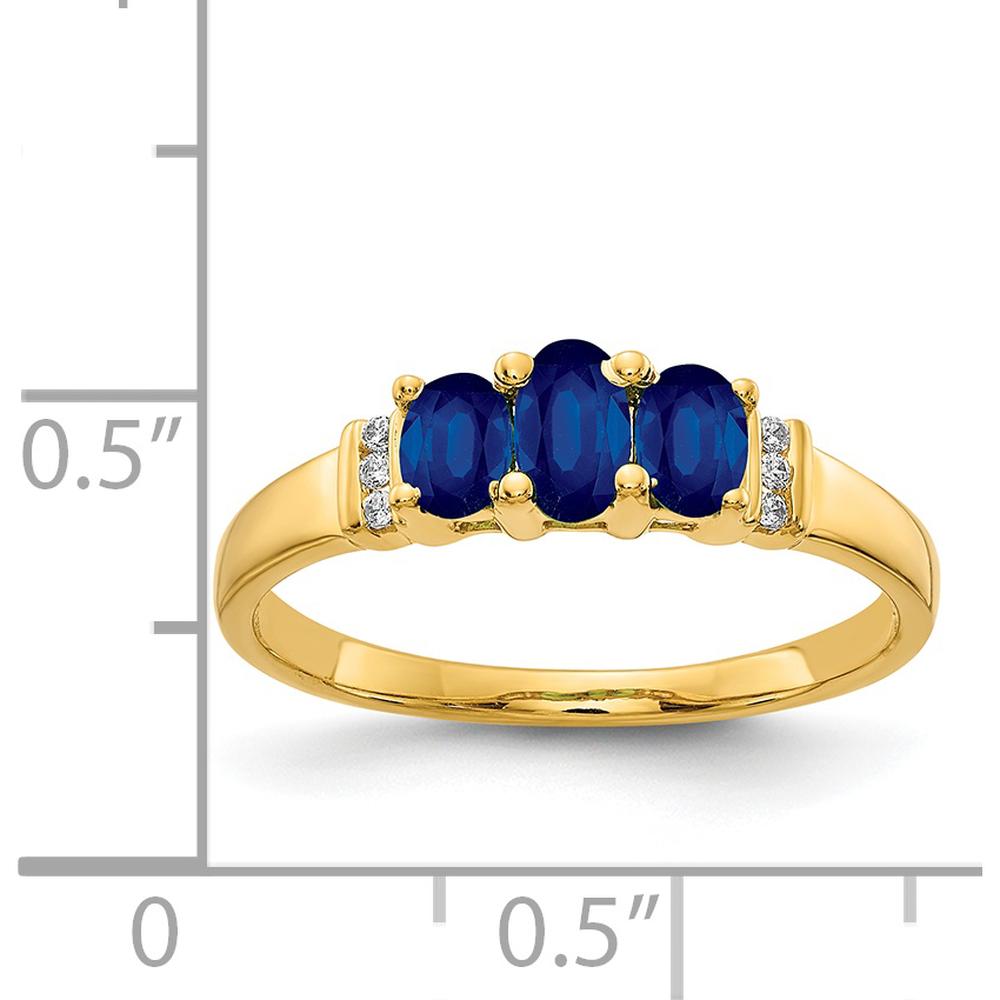 14K Yellow Gold Polished Triple Sapphire and Diamond 3-Stone Ring - 0.56 Carat Total Sapphire Weight, 0.03 Carat Total Diamond Weight by 0