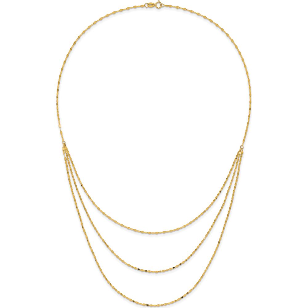 14K Yellow Gold Polished Triple Strand Bib Necklace - 19.5" by 0