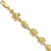 14K Yellow Gold Polished Tropical Fish Bracelet with Textured Stations - 7.5" Length by Oro Pregiato