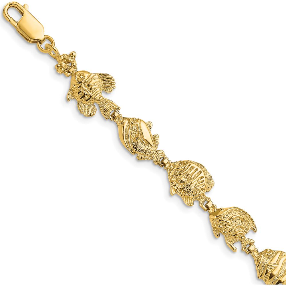 14K Yellow Gold Polished Tropical Fish Bracelet with Textured Stations - 7.5" Length by Oro Pregiato