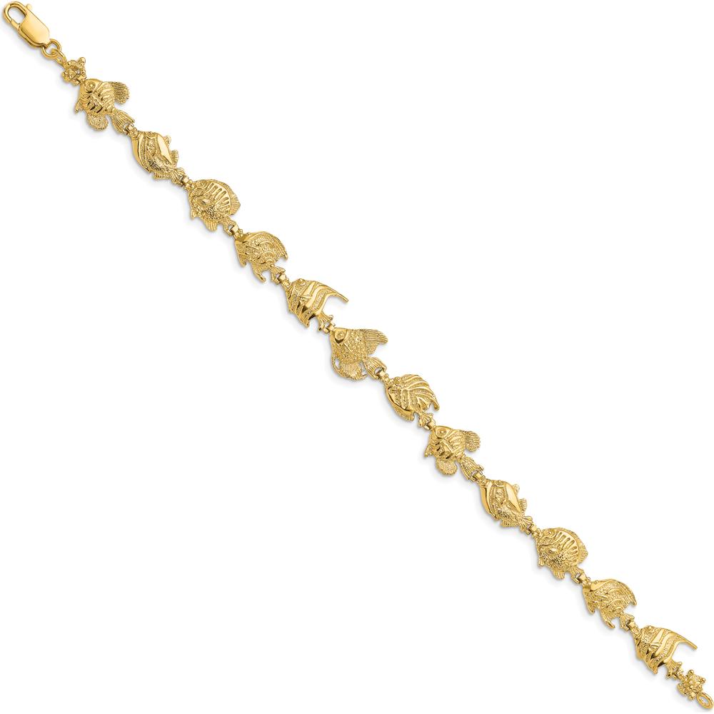 14K Yellow Gold Polished Tropical Fish Bracelet with Textured Stations - 7.5" Length by Oro Pregiato
