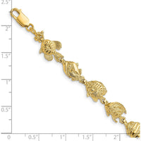 14K Yellow Gold Polished Tropical Fish Bracelet with Textured Stations - 7.5" Length by Oro Pregiato