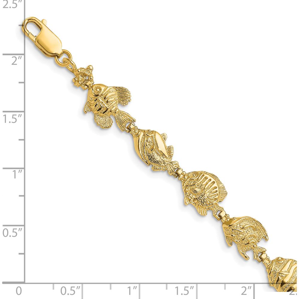 14K Yellow Gold Polished Tropical Fish Bracelet with Textured Stations - 7.5" Length by Oro Pregiato