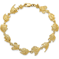 14K Yellow Gold Polished Tropical Fish Bracelet with Textured Stations - 7.5" Length by Oro Pregiato
