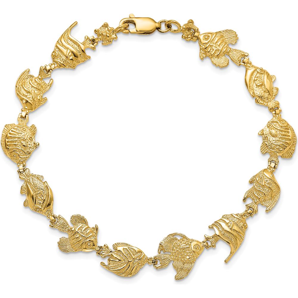 14K Yellow Gold Polished Tropical Fish Bracelet with Textured Stations - 7.5" Length by Oro Pregiato