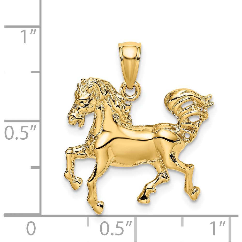 14K Yellow Gold Polished Trotting Horse Pendant Charm - Equestrian Inspired Design by Oro Pregiato