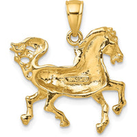 14K Yellow Gold Polished Trotting Horse Pendant Charm - Equestrian Inspired Design by Oro Pregiato