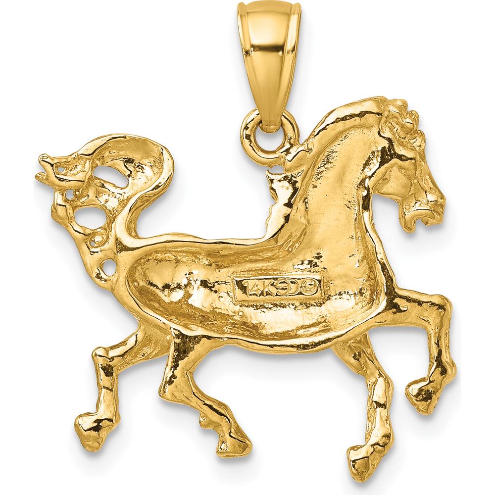 14K Yellow Gold Polished Trotting Horse Pendant Charm - Equestrian Inspired Design by Oro Pregiato