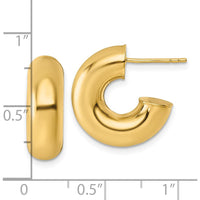 14K Yellow Gold Polished Tube C-Hoop Earrings - 17mm Length, 6mm Thickness by 0