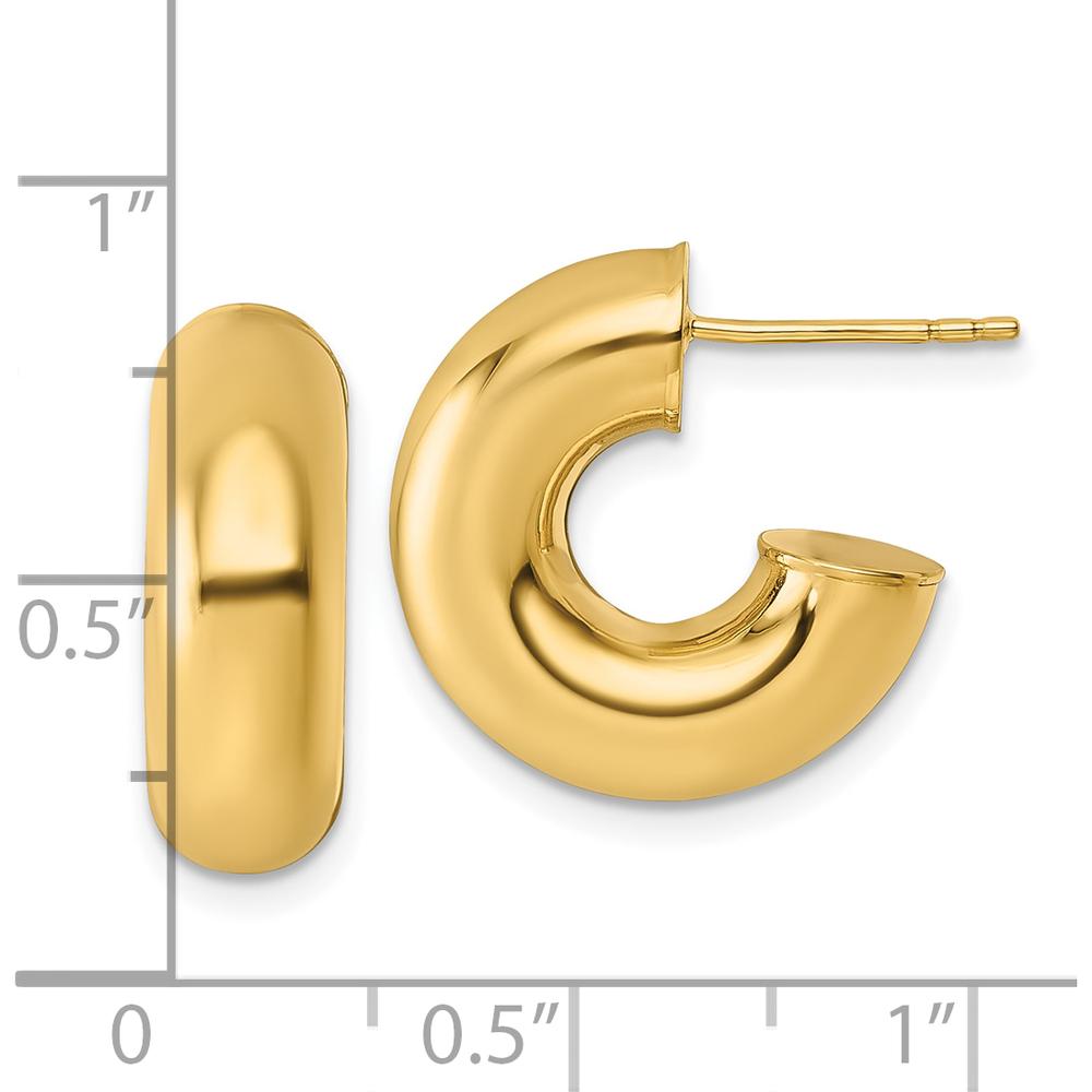 14K Yellow Gold Polished Tube C-Hoop Earrings - 17mm Length, 6mm Thickness by 0