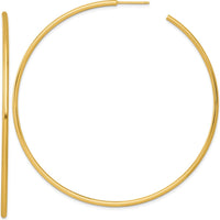 14K Yellow Gold Polished Tube C-Hoop Post Earrings - 75mm Length by 0