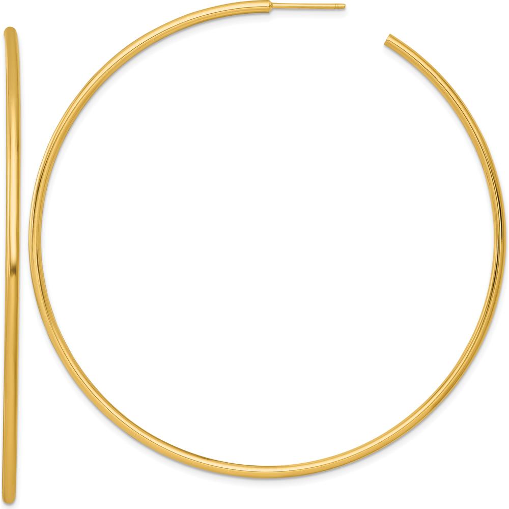 14K Yellow Gold Polished Tube C-Hoop Post Earrings - 75mm Length by 0