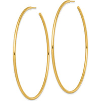 14K Yellow Gold Polished Tube C-Hoop Post Earrings - 75mm Length by 0