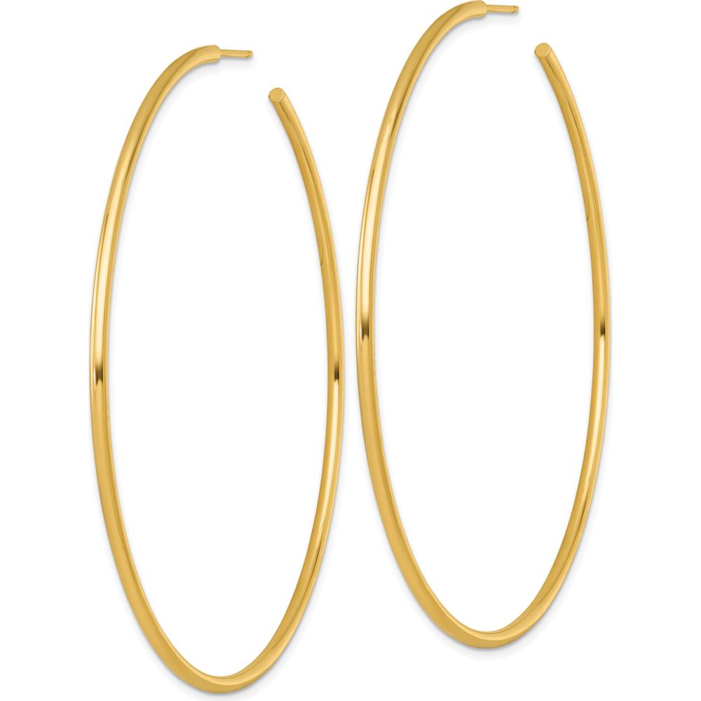 14K Yellow Gold Polished Tube C-Hoop Post Earrings - 75mm Length by 0