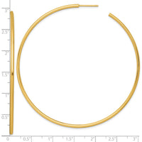 14K Yellow Gold Polished Tube C-Hoop Post Earrings - 75mm Length by 0
