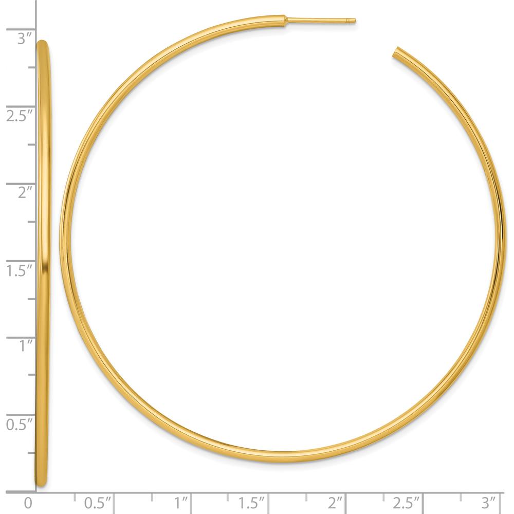 14K Yellow Gold Polished Tube C-Hoop Post Earrings - 75mm Length by 0