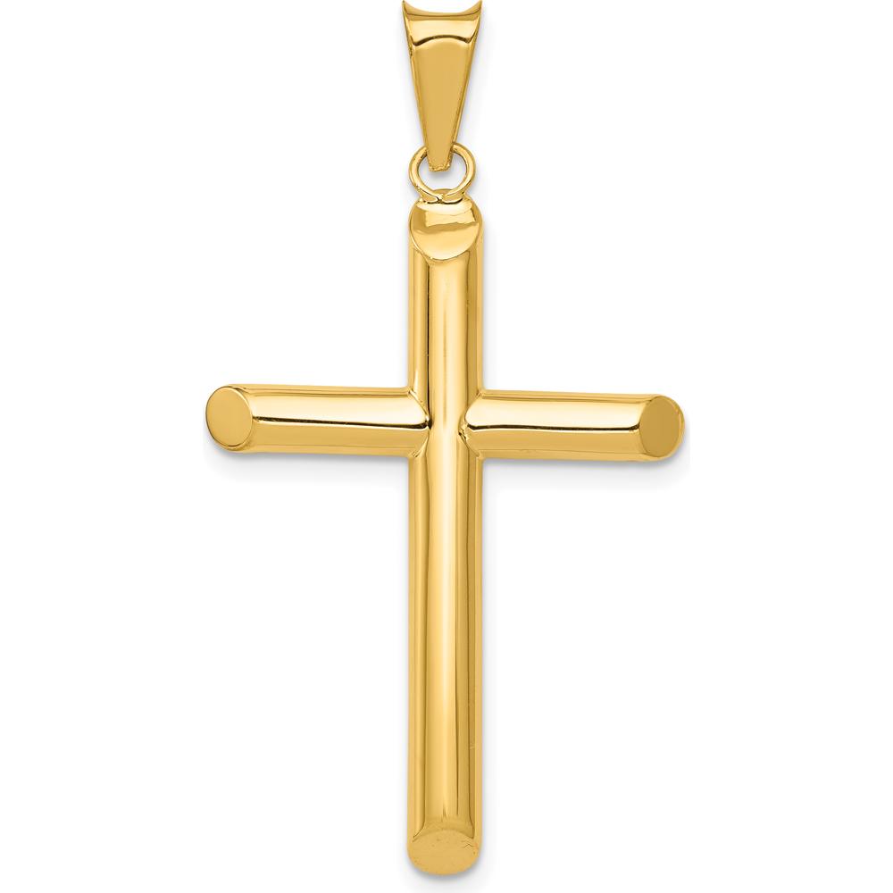 14K Yellow Gold Polished Tube Cross Pendant - 36.7mm Length by Oro Pregiato