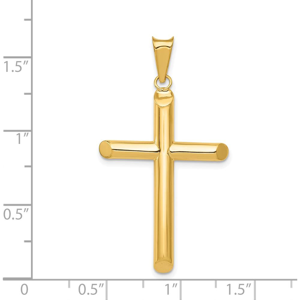 14K Yellow Gold Polished Tube Cross Pendant - 36.7mm Length by Oro Pregiato