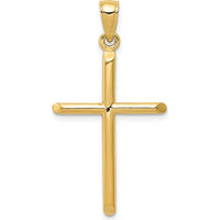 14K Yellow Gold Polished Tube Cross Pendant - 37mm Length by Oro Pregiato