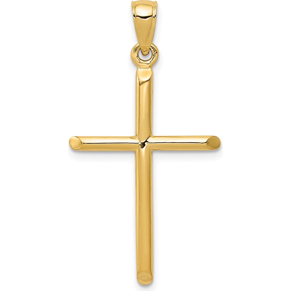 14K Yellow Gold Polished Tube Cross Pendant - 37mm Length by Oro Pregiato