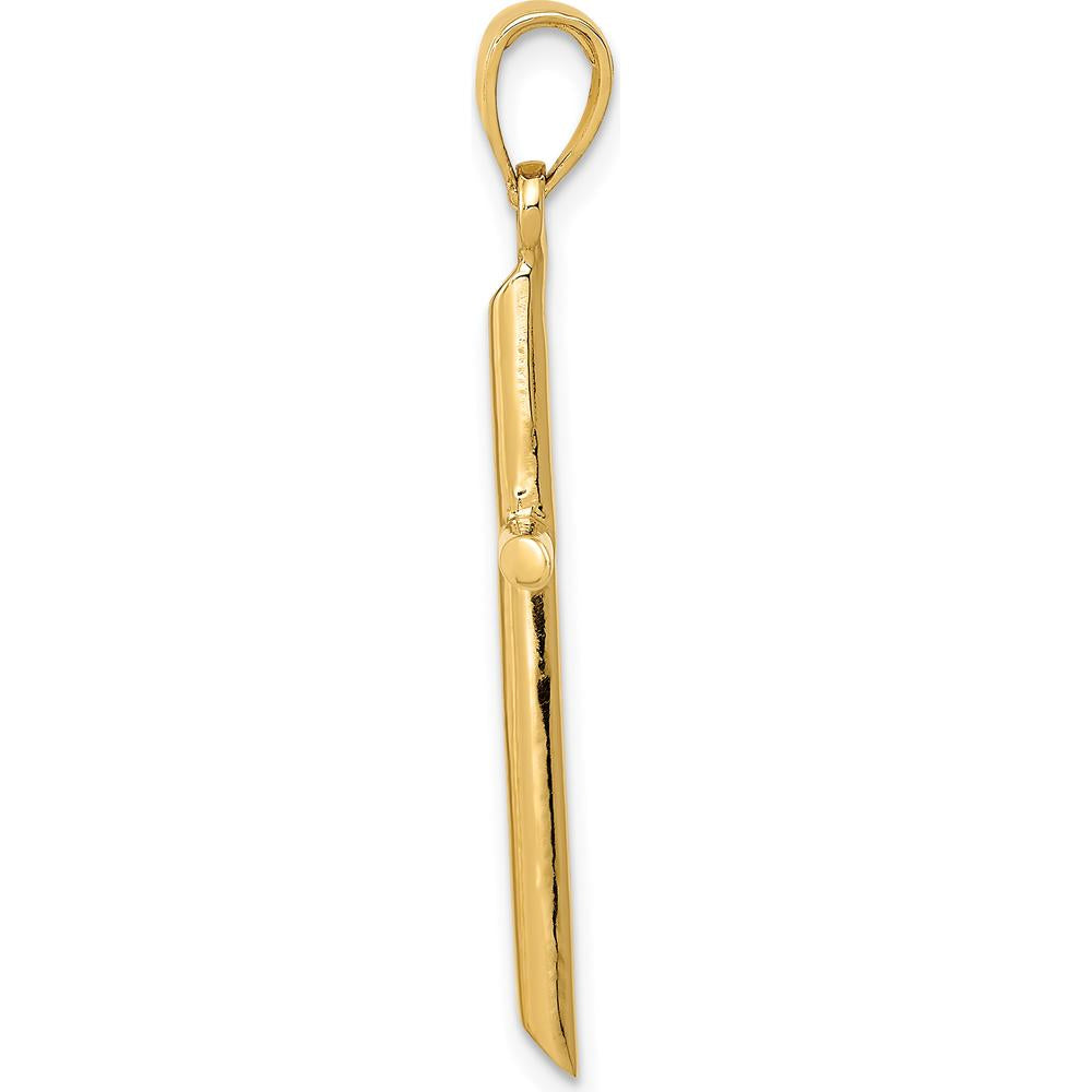 14K Yellow Gold Polished Tube Cross Pendant - 37mm Length by Oro Pregiato