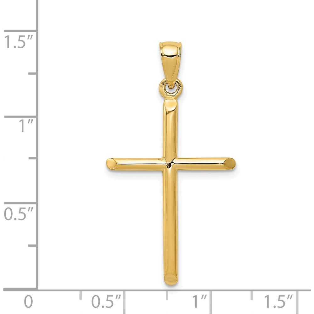 14K Yellow Gold Polished Tube Cross Pendant - 37mm Length by Oro Pregiato