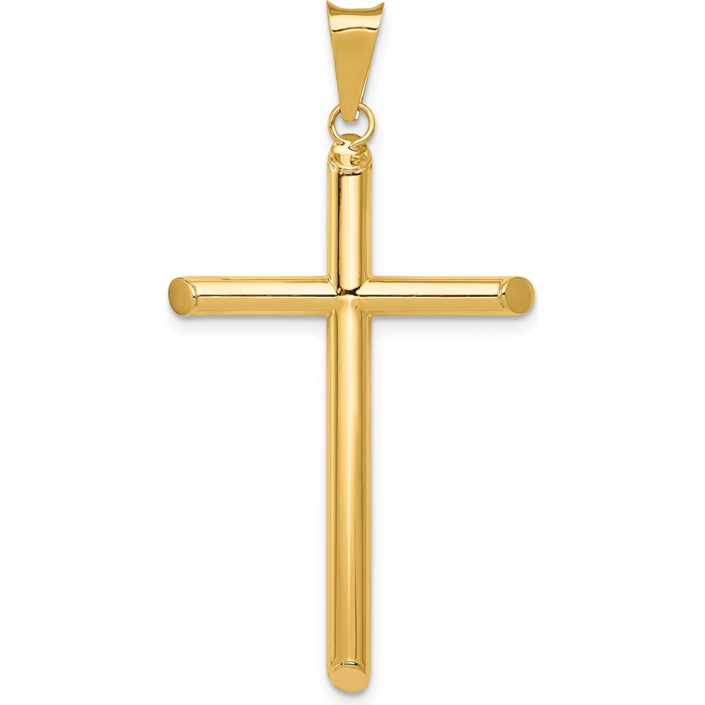 14K Yellow Gold Polished Tube Cross Pendant - 47.35mm in Length by Oro Pregiato