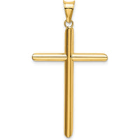 14K Yellow Gold Polished Tube Cross Pendant - 47.35mm in Length by Oro Pregiato