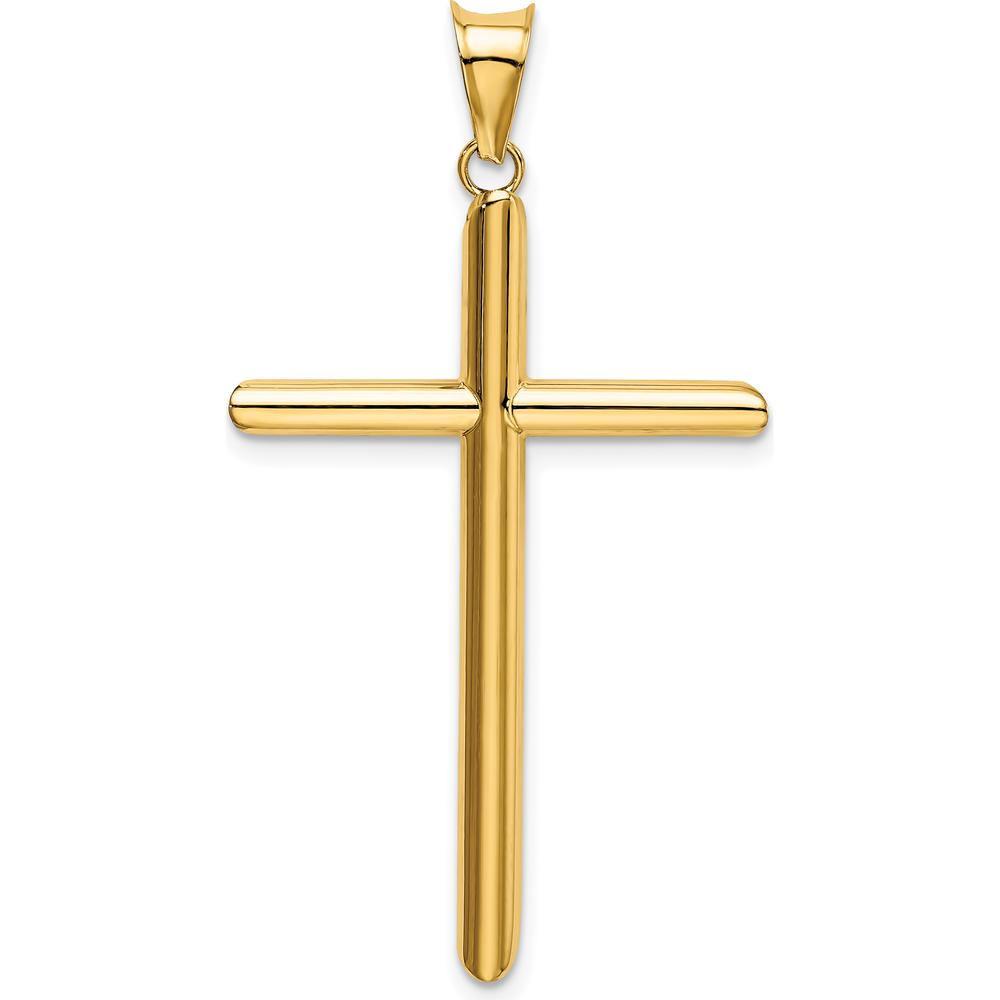 14K Yellow Gold Polished Tube Cross Pendant - 47.35mm in Length by Oro Pregiato