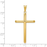 14K Yellow Gold Polished Tube Cross Pendant - 47.35mm in Length by Oro Pregiato