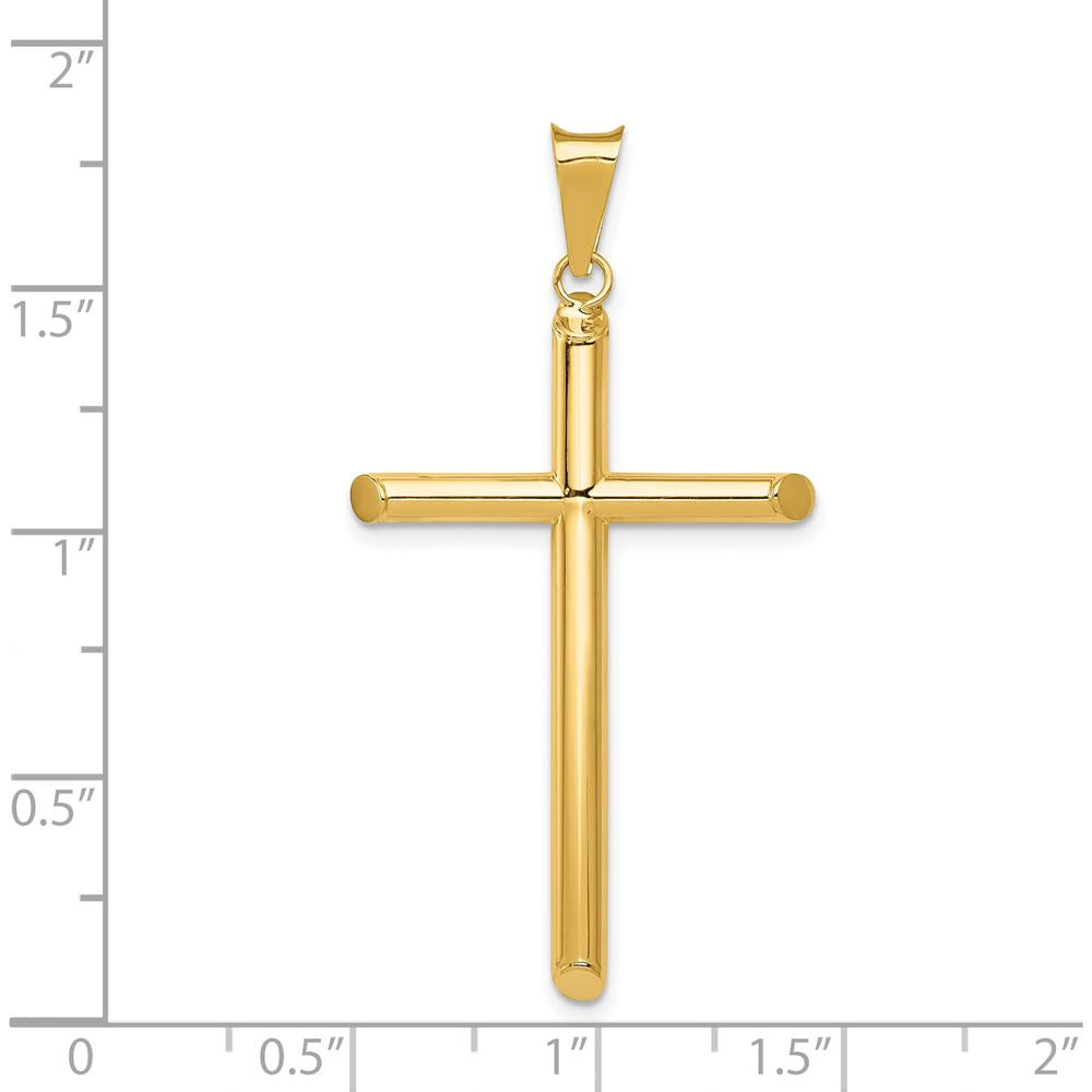 14K Yellow Gold Polished Tube Cross Pendant - 47.35mm in Length by Oro Pregiato