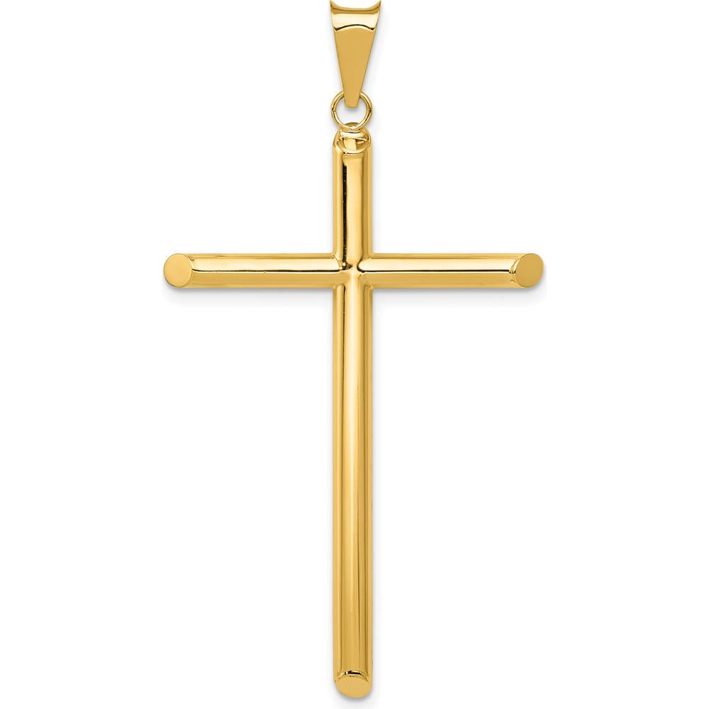 14K Yellow Gold Polished Tube Cross Pendant - 51.8mm Length by Oro Pregiato