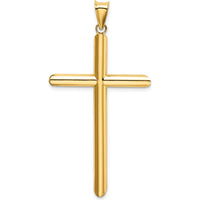 14K Yellow Gold Polished Tube Cross Pendant - 51.8mm Length by Oro Pregiato