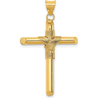 14K Yellow Gold Polished Tube Cross Pendant with Center Wrap - 34.7mm Length by Oro Pregiato