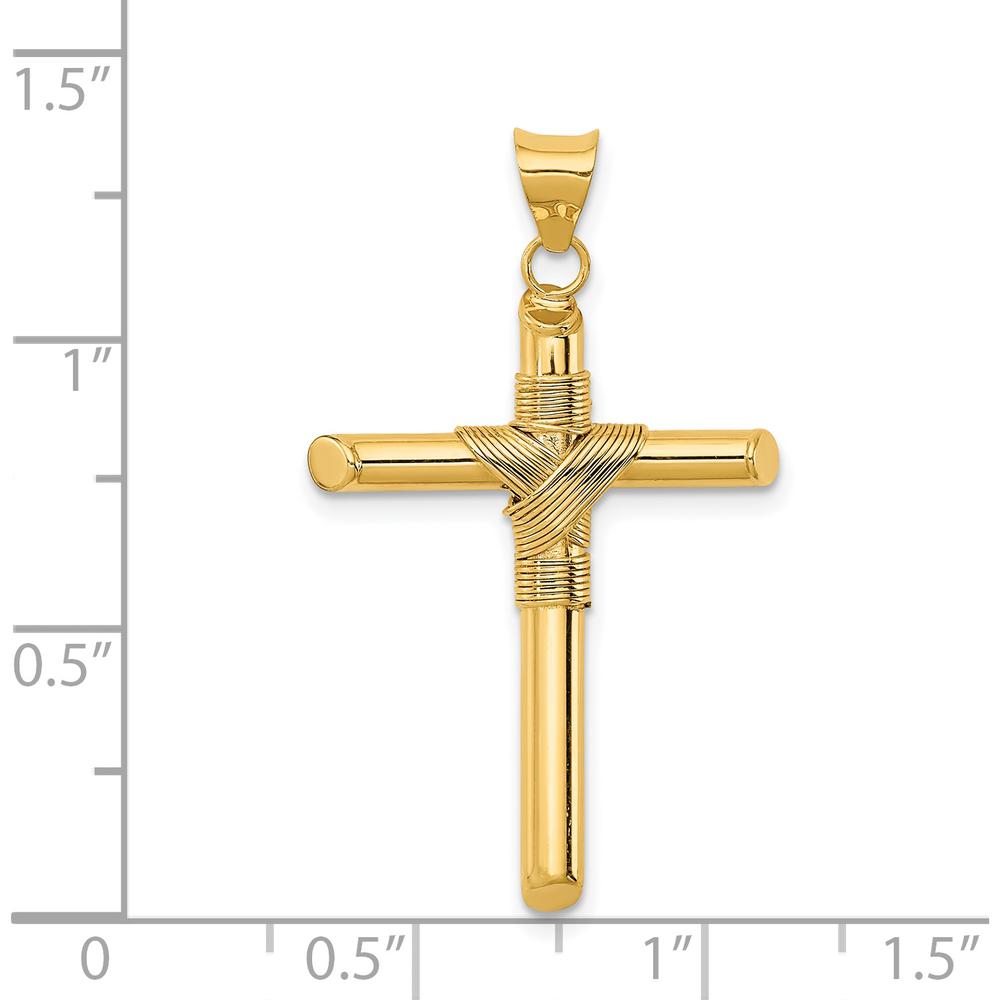 14K Yellow Gold Polished Tube Cross Pendant with Center Wrap - 34.7mm Length by Oro Pregiato